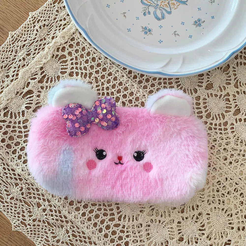 Kawaii Plush Pencil Case Cute Pen Box Large Capacity for Girls Storage Bag Student School Office Supplies Stationery