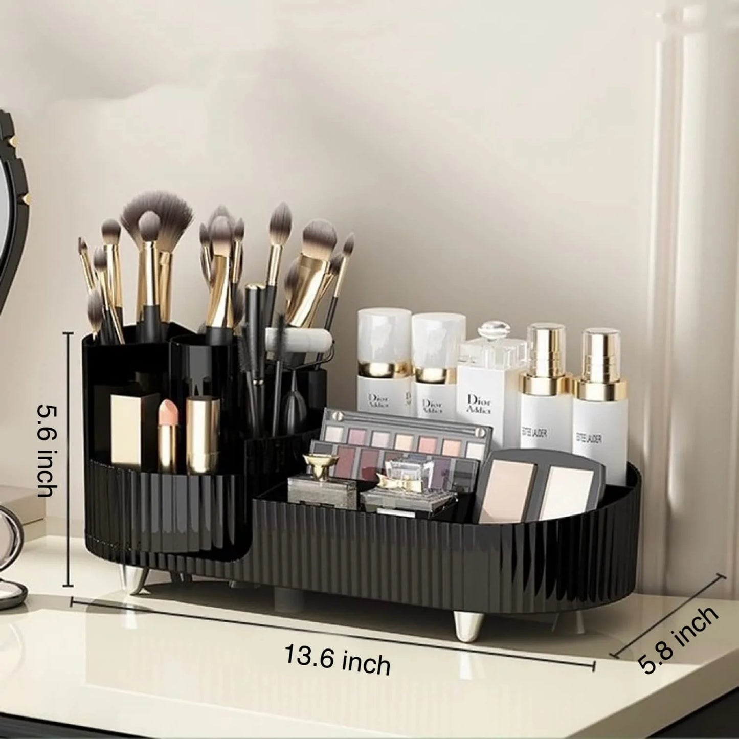Makeup Organizer, Rotating Makeup Organizer for Vanity with Brush Holder, Cosmetic Organizer, Large Spinning Makeup Skincare Organizer for Perfume Jewellry Lipstick, Black