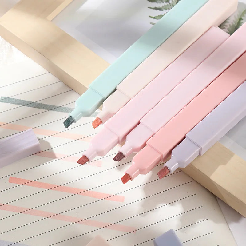 6Pcs/Set Pastel Color Highlighter Kawaii Stationery Color Marker School Supplies Student Marker Highlighter Japanese Stationery