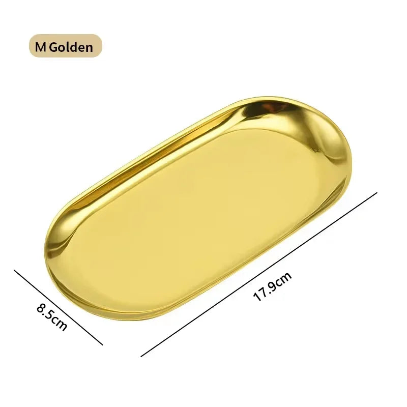 Metal Tray Living Room Oval Table Jewelry Storage Tray Storage Stainless Steel Plate Candle Tools Decorative Pieces Ring Dish