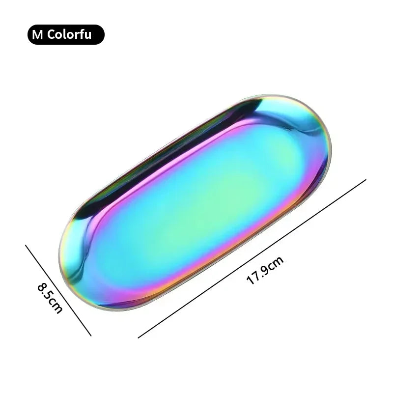 Metal Tray Living Room Oval Table Jewelry Storage Tray Storage Stainless Steel Plate Candle Tools Decorative Pieces Ring Dish