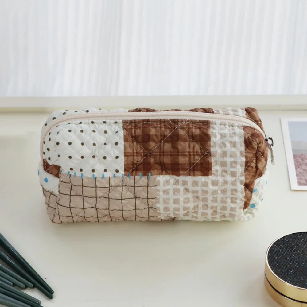 Fashion Cartoon Canvas Pen Bag Cute Cat Flip Cover Pencil Case Portable Large Capacity Retro Puppy Pen Pouch for Student Office