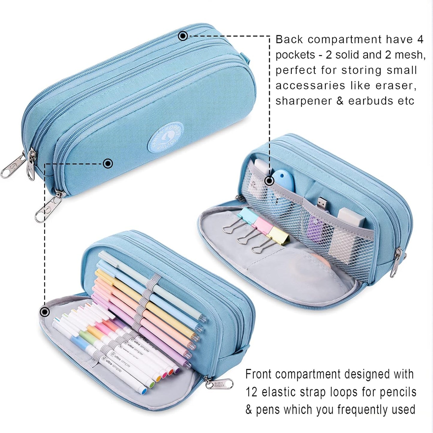 Large Capacity Pencil Case, KALIDI Pencil Pouch Office College School Large Storage Pen Bag 3 Compartment Pencil Cases for Adults School Teen Girl Boy