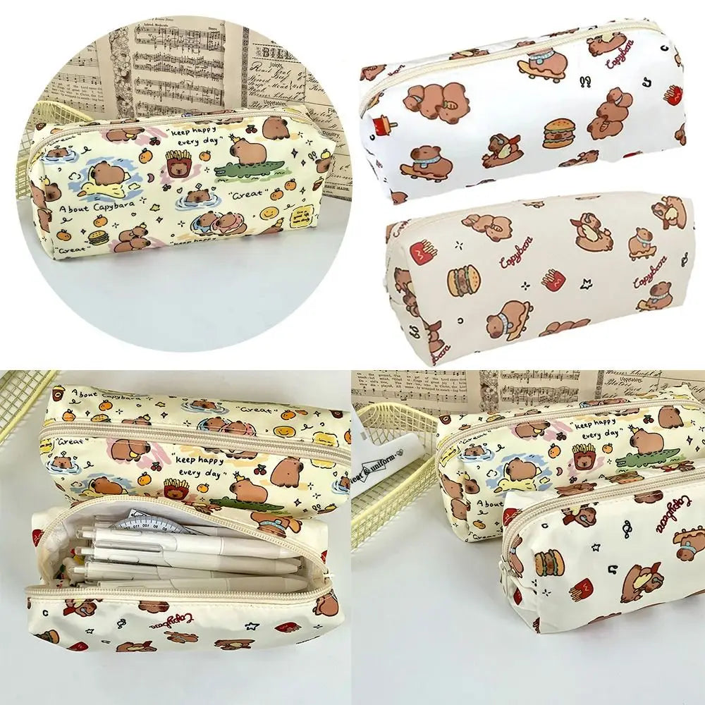 Cute Cartoon Capybara Pen Bag Student Large Capacity Stationery Bag Pencil Case Multifunctional Stationery Organizer for School