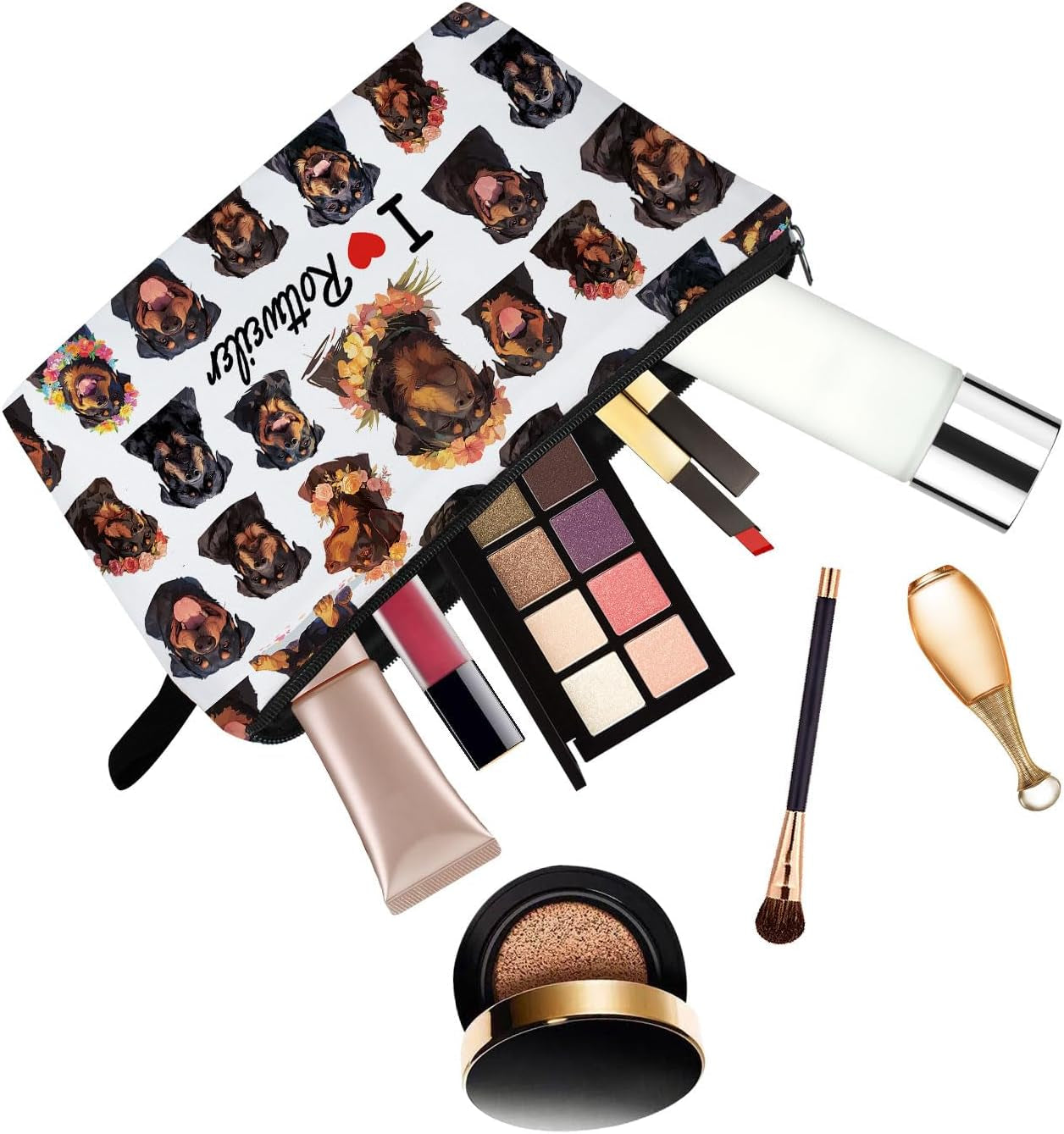 Funny Rottweiler Present I Love Rottweiler Makeup Bag Cute Small Organizer Bag with Zipper Rottweilers Puppy Cosmetic Bag Birthday Presents for Rottweiler Lovers Women Friends