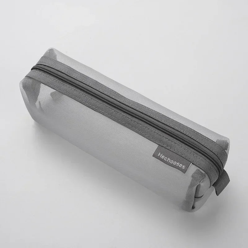 Transparent Stationery Pencil Bag Student Nylon Mesh Pen Case Unisex Large Capacity Pouch School Supplies Stationery Organizer