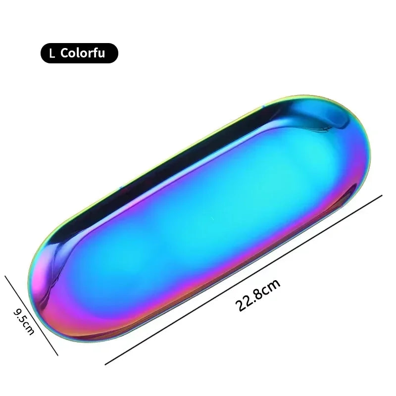Metal Tray Living Room Oval Table Jewelry Storage Tray Storage Stainless Steel Plate Candle Tools Decorative Pieces Ring Dish