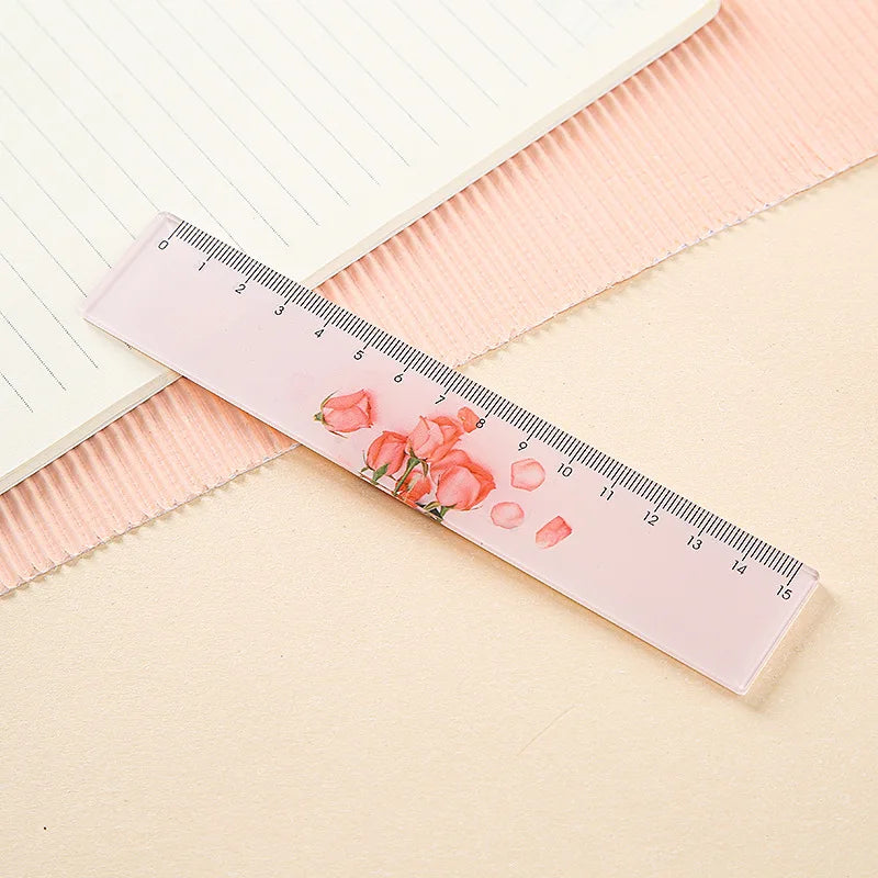 Flower Ruler Kawaii Accessories School Supplies Papeleria Transparent 15Cm Drawing Tool Regla Cute Stationery School Rules