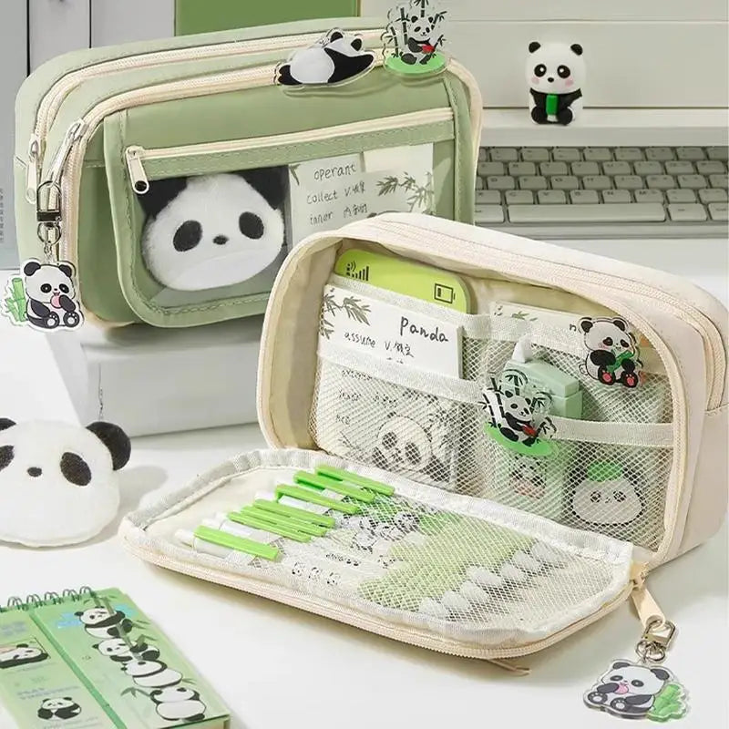 Panda Pencil Case Panda New Large Capacity Transparent Pen Bag Stationery Bag Storage Cute Pencil Pouch Stationery Organizer