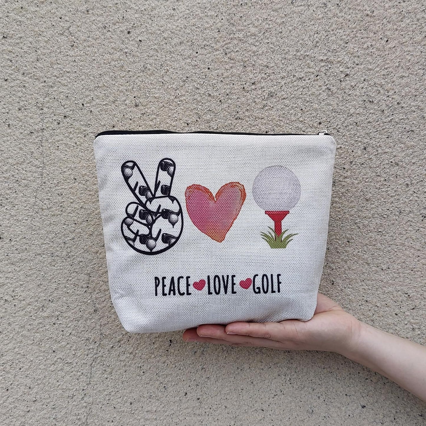 Golf Inspirational Gifts Cosmetic Bag for Women Cute Makeup Organizer Pouch with Zipper Gifts Golf Players Peace Love Golf Toiletry Makeup Bag Gifts for Women - Peace Love Golf