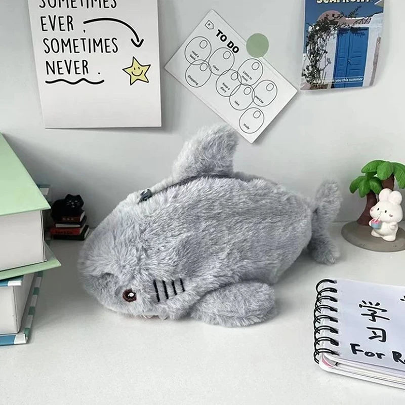 Cartoon Plush Shark Pen Bag Pencil Case Kawaii Doll Back to School Storage Bag Student Stationery School Supplies