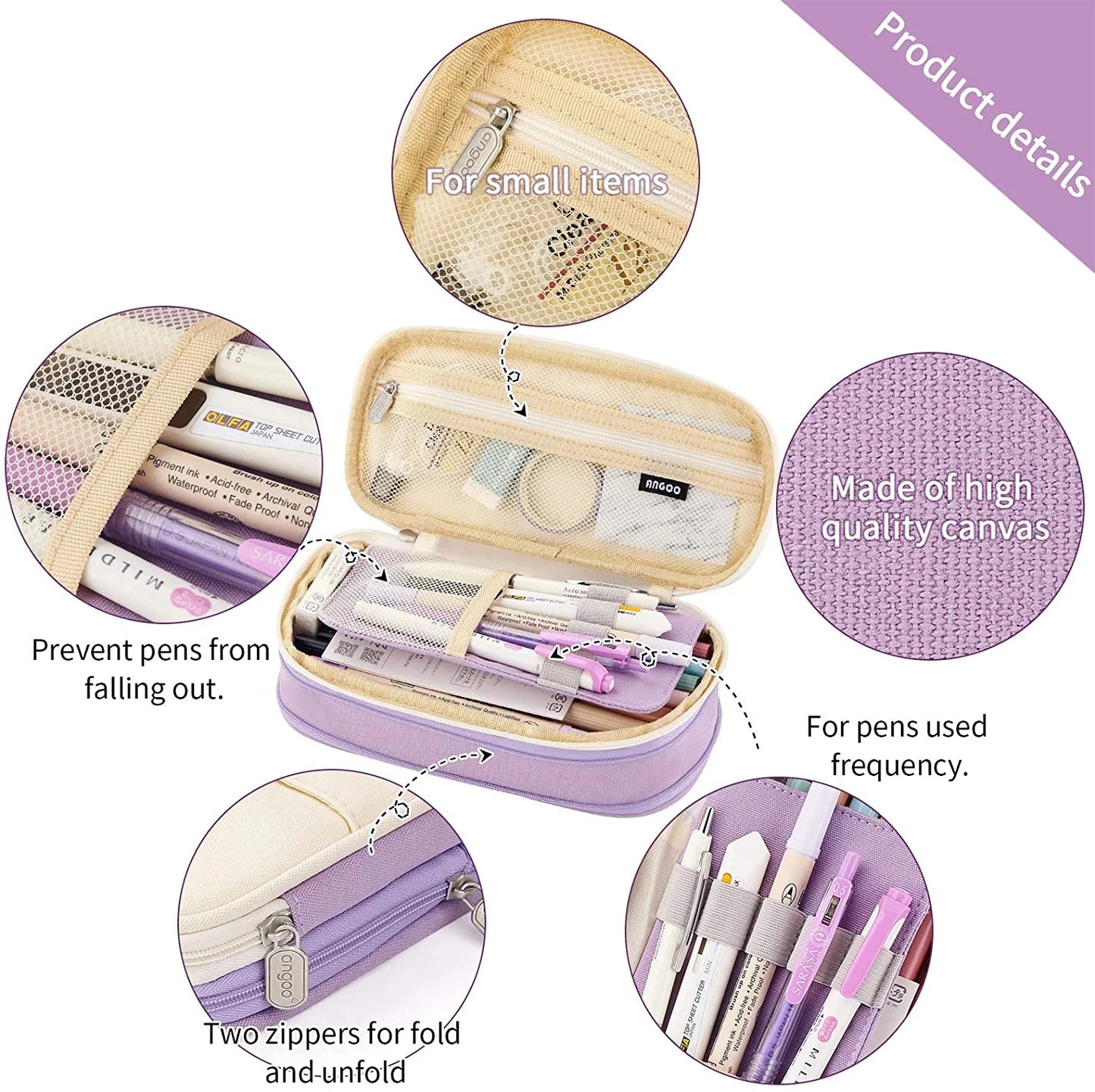 Big Capacity Pencil Pen Case Large Storage Pencil Bag Pouch Organizer (Purple)