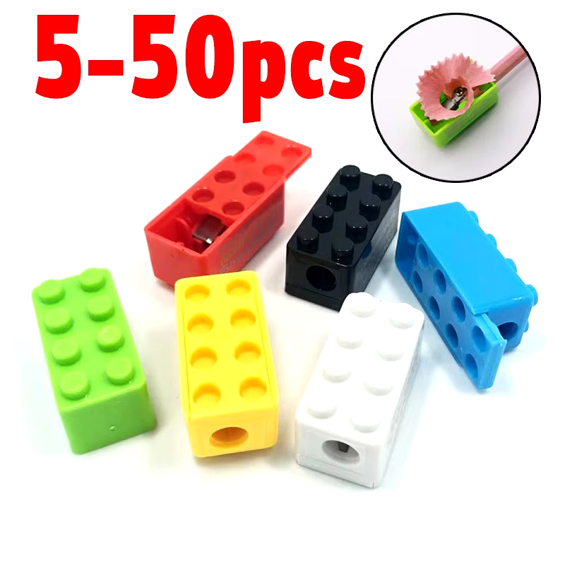 5-50Pcs Building Blocks Pencil Sharpener Cartoon Plastic Children'S Office and School Supplies Student Stationery Random Supply