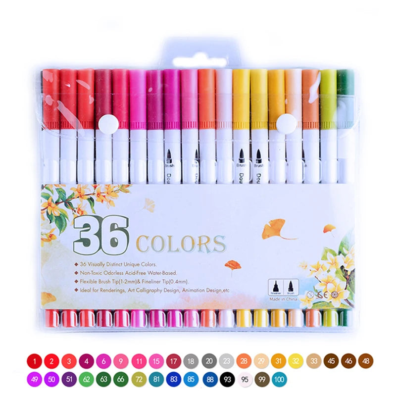 Marker Pen Set 24-100 Color Markers Manga Art Aupplies School Stationery Aesthetic Stationery Supplies