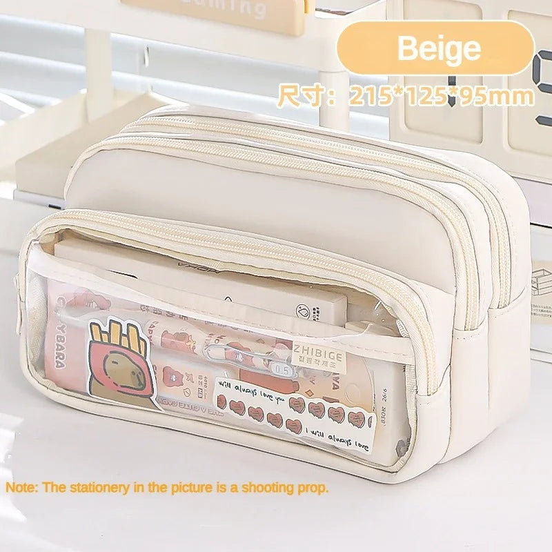 New Transparent Pencil Case Large Capacity Simple Pencil Case Multifunctional Student Stationery Storage Bag