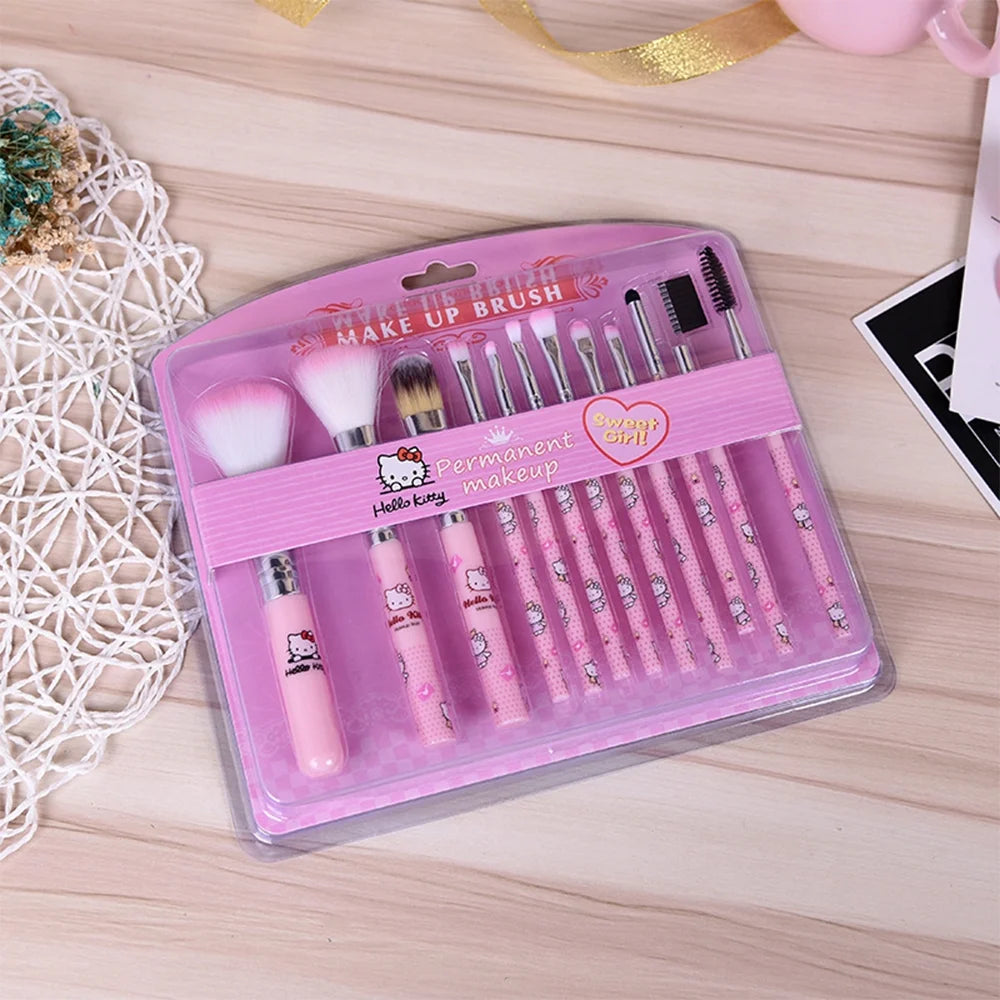 Hello Kitty Sanrio 12Pcs/Set Makeup Brushes Makeup Brushes Ins Girly Heart Cute Man-Made Fiber Beauty Tool Set Holiday Gifts Toy
