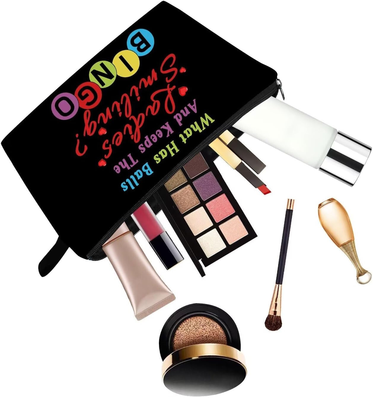 Colorful Bingo Makeup Bag Funny Bingo Slogan Print Toiletry Organizer Pouch with Zipper Colorful Bingo Small Cosmetic Bag Present for Bingo Lovers Women Friends