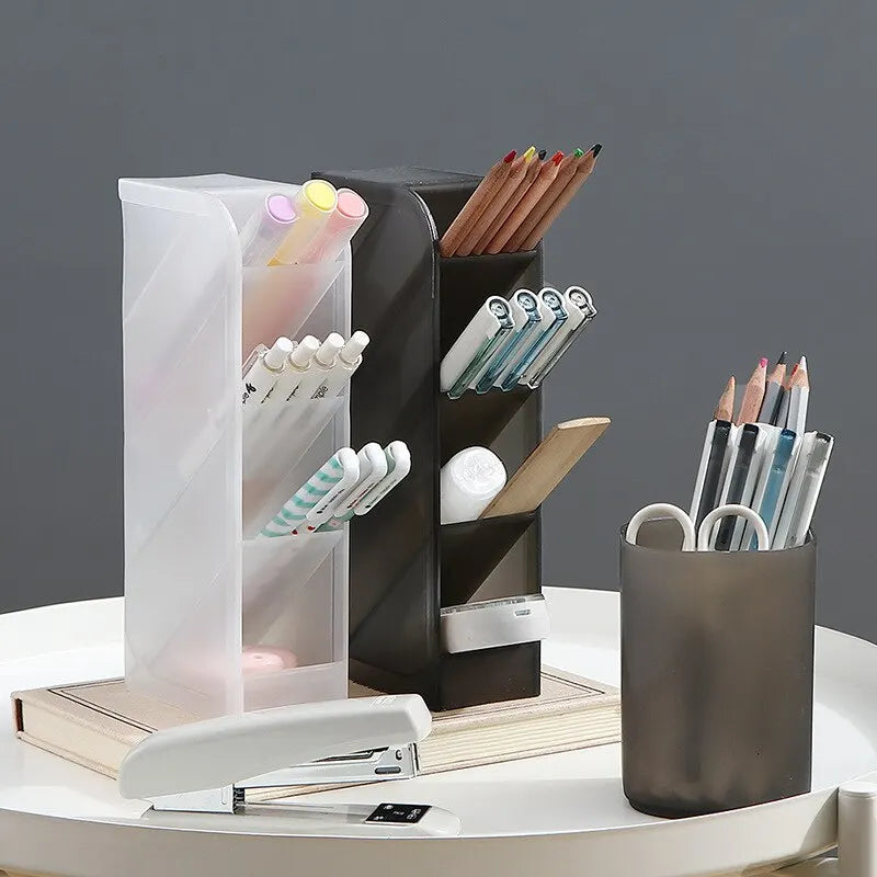 1Pc White/Black Transparent Multifunctional Large Capacity Desktop Stationery Pencil Storage Box