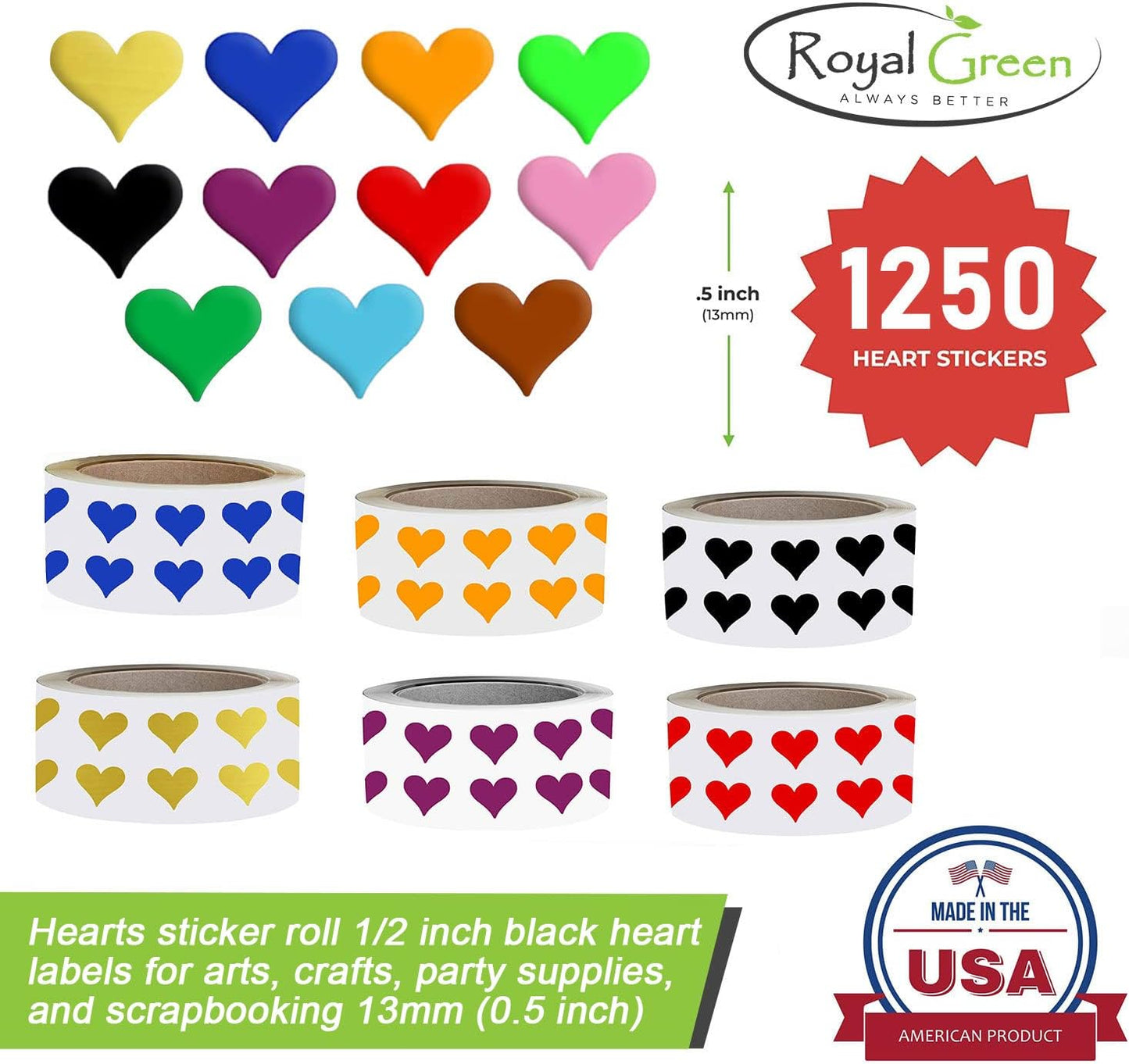 Heart Stickers 1/2 Inch - Valentine'S Day Scrapbook Stickers - Labels for Arts - Craft Paper Heart Stickers - Heart Roll Labels - 13Mm (0.5 Inches) - Black - 1250 Pack