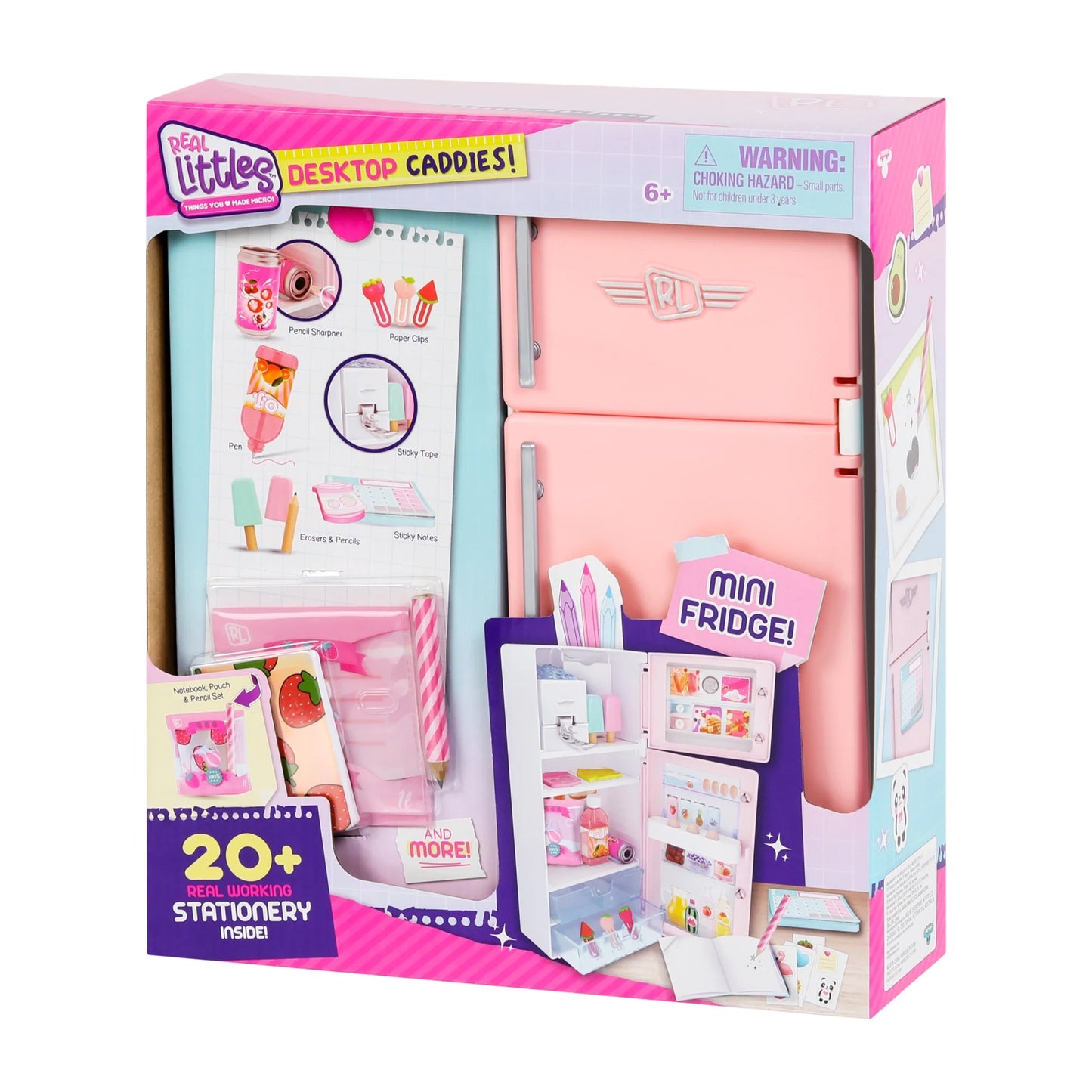 Desktop Caddies, Mini Pink Fridge with 20+ Real Working Stationery, Ages 6+