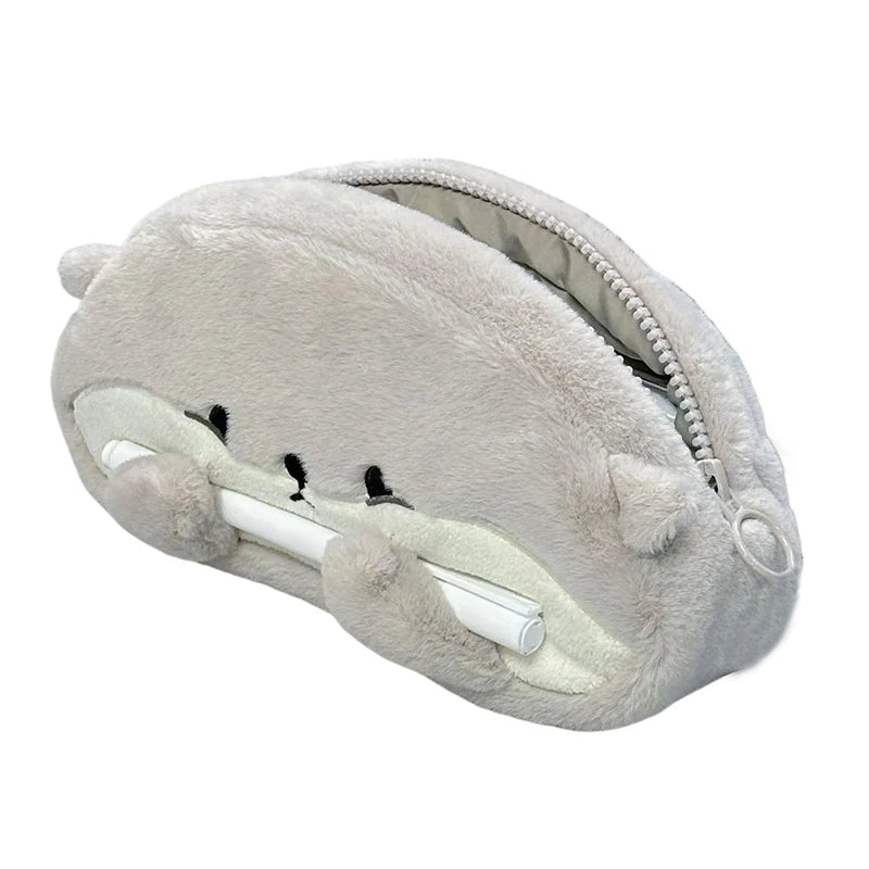 Cute Cartoon Plush Pencil Case Cosmetic Bag Portable Large Capacity Pen Pouch Stationery Storage Box School Office Supplies