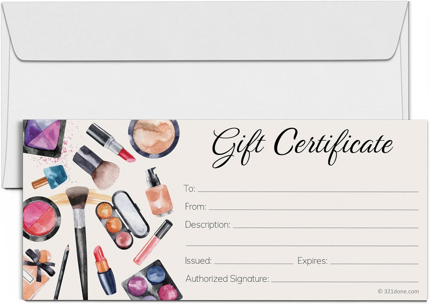 Beauty Gift Certificates (Set of 24 with Envelopes) 4X9 Inches Blank for Makeup Small Business, Voucher, Salon Spa Cosmetics Sales Rep - Made in USA
