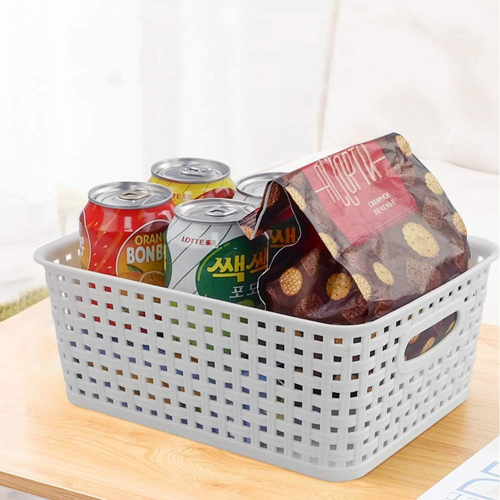6 Packs White Plastic Organizing Basket, Small Pantry Storage Baskets