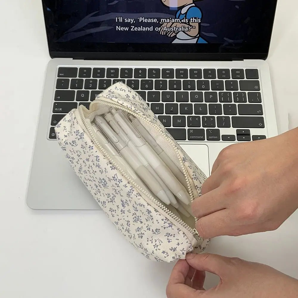 INS Floral Pen Bag Student Cartoon Cute Stationery Bag Large Capacity Pencil Case Multifunctional Stationery Organizer