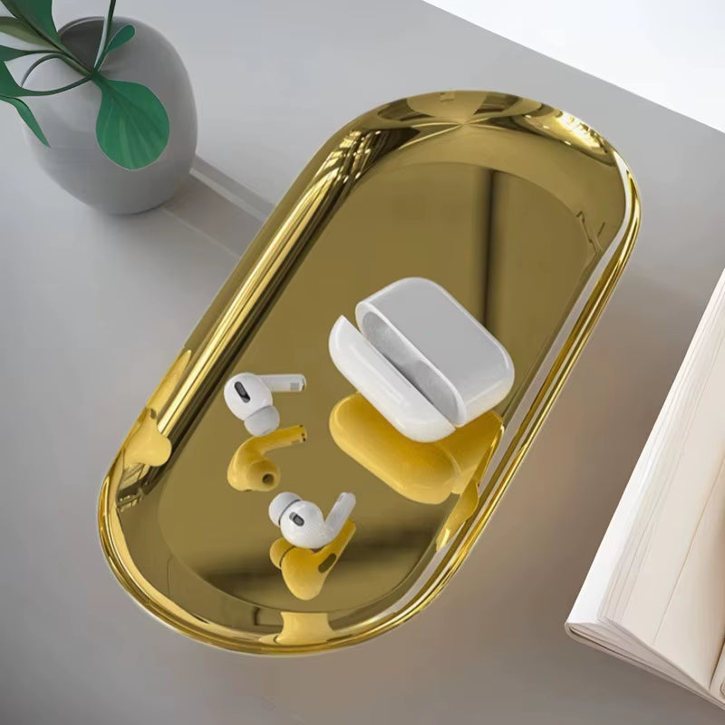 Metal Tray Living Room Oval Table Jewelry Storage Tray Storage Stainless Steel Plate Candle Tools Decorative Pieces Ring Dish