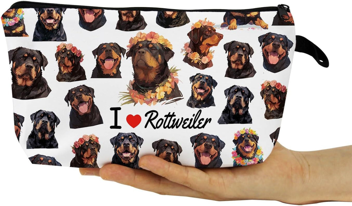 Funny Rottweiler Present I Love Rottweiler Makeup Bag Cute Small Organizer Bag with Zipper Rottweilers Puppy Cosmetic Bag Birthday Presents for Rottweiler Lovers Women Friends