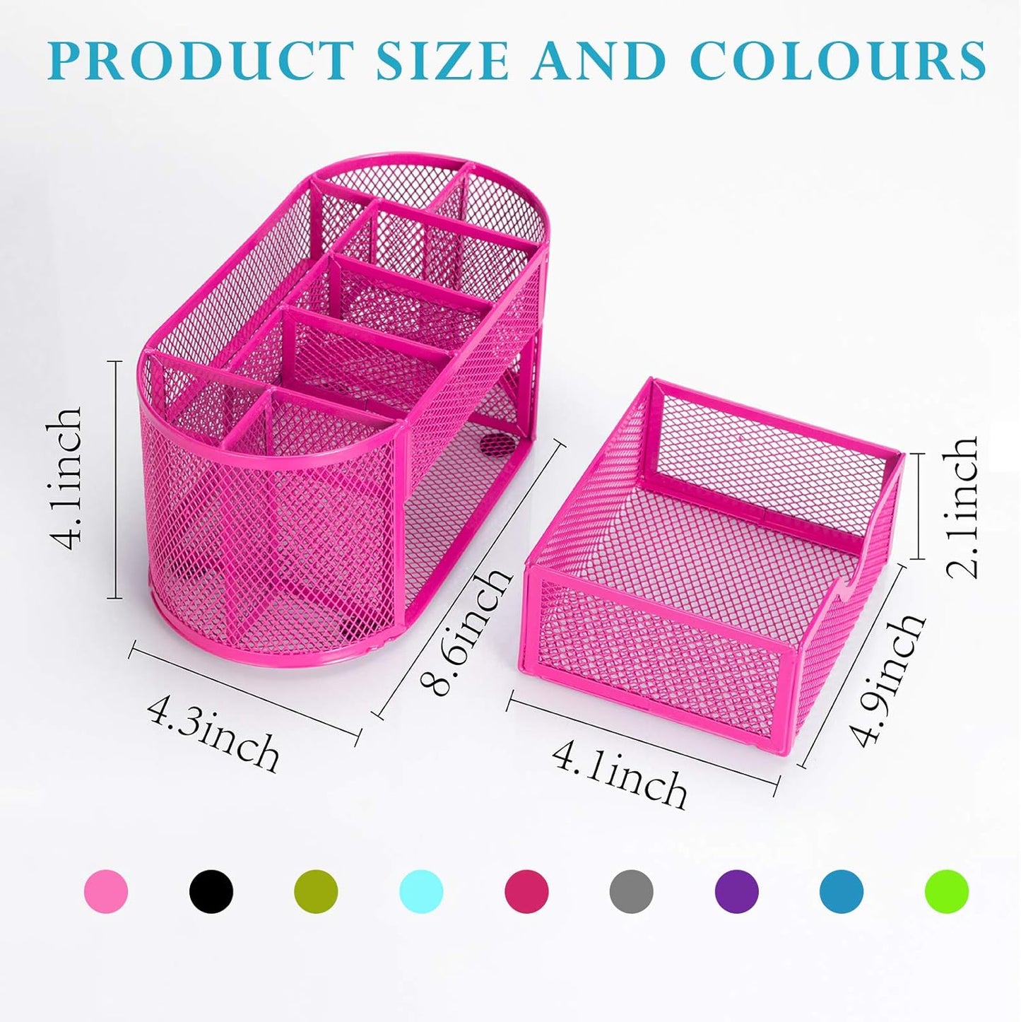 Mesh Desk Organizer with 9 Compartments, Office Desktop Organizer with Drawer, Metal Stationary Organizer, Desk Caddy for Office Accessories (Rose Red)