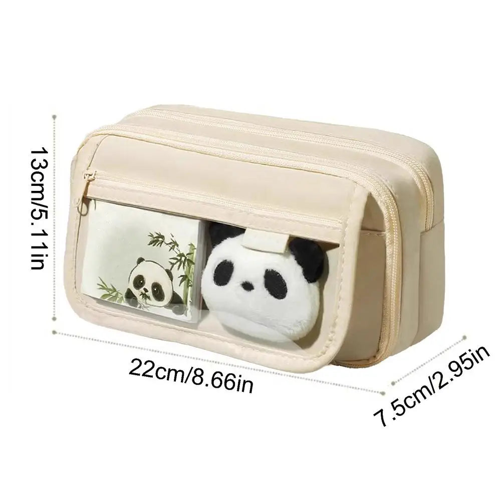 Panda Pencil Case Panda New Large Capacity Transparent Pen Bag Stationery Bag Storage Cute Pencil Pouch Stationery Organizer