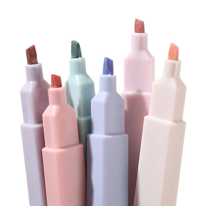 6Pcs/Set Pastel Color Highlighter Kawaii Stationery Color Marker School Supplies Student Marker Highlighter Japanese Stationery
