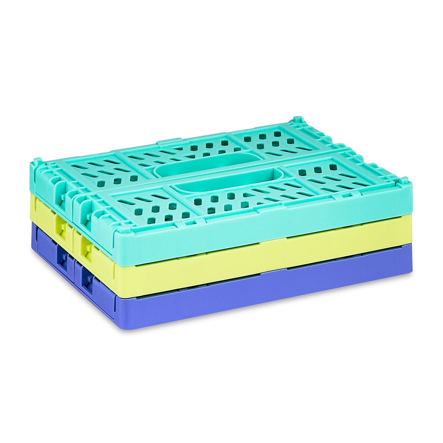 Mini Collapsible Crate, 5.51" X 4.13" X 2.28", Assorted Blue Colors, 3 Count per Pack, Plastic Materials