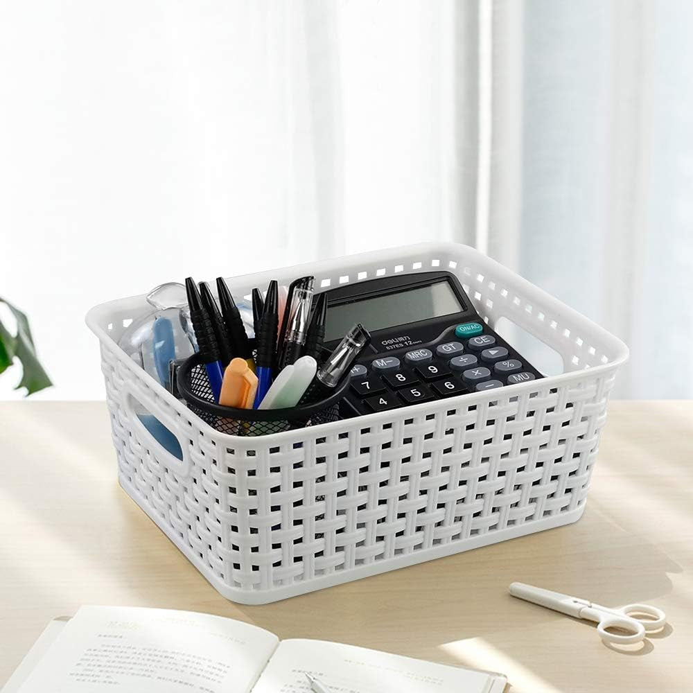 6 Packs White Plastic Organizing Basket, Small Pantry Storage Baskets