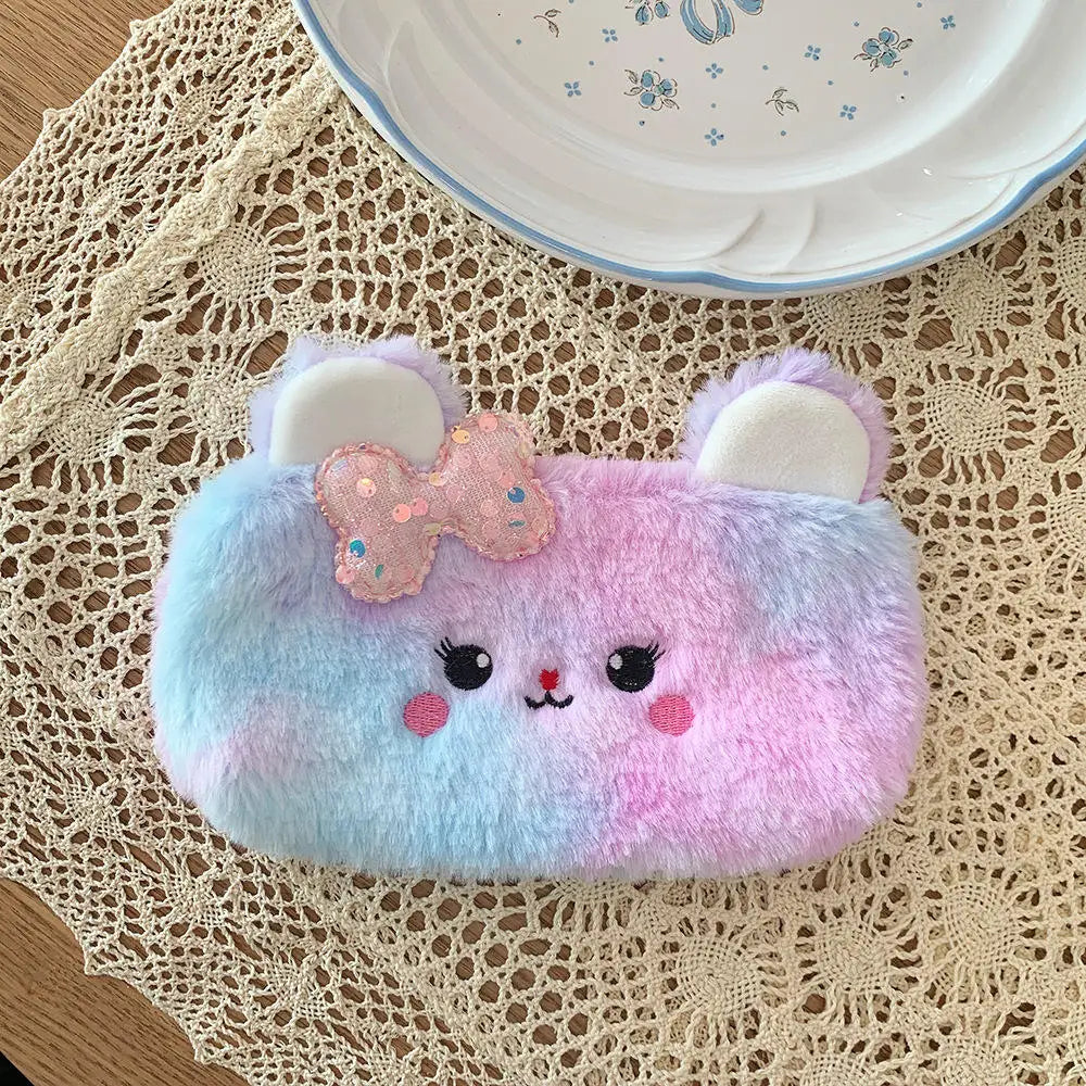 Kawaii Plush Pencil Case Cute Pen Box Large Capacity for Girls Storage Bag Student School Office Supplies Stationery