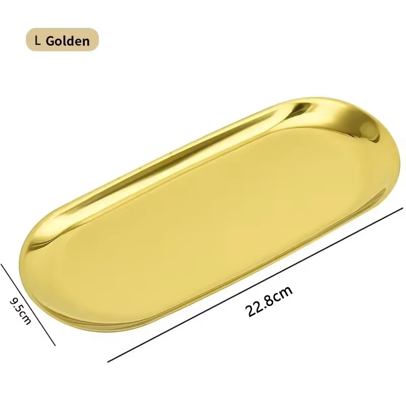 Metal Tray Living Room Oval Table Jewelry Storage Tray Storage Stainless Steel Plate Candle Tools Decorative Pieces Ring Dish