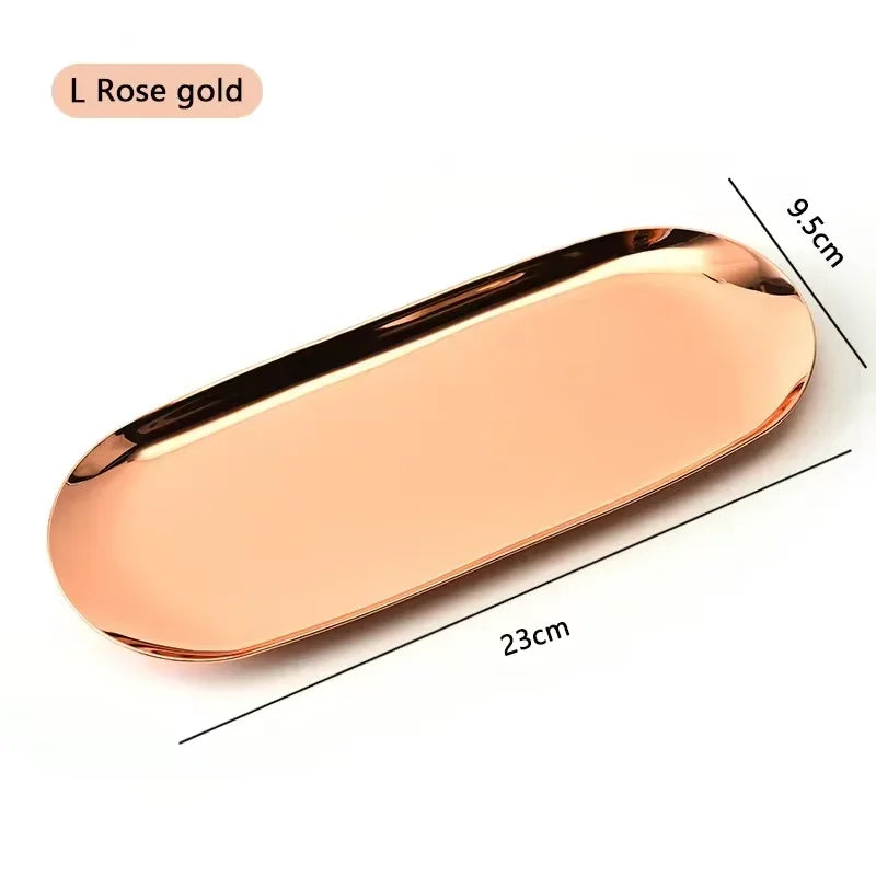Metal Tray Living Room Oval Table Jewelry Storage Tray Storage Stainless Steel Plate Candle Tools Decorative Pieces Ring Dish