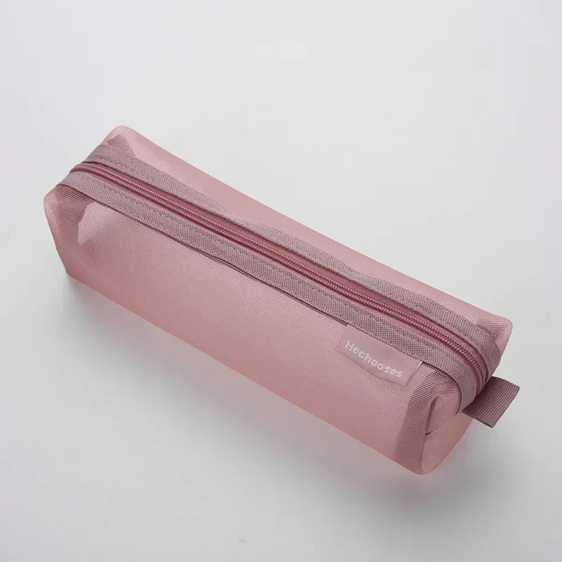 Transparent Stationery Pencil Bag Student Nylon Mesh Pen Case Unisex Large Capacity Pouch School Supplies Stationery Organizer