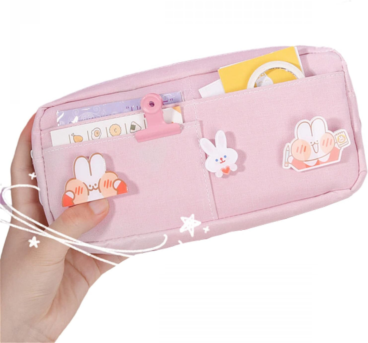 Kawaii Large Pencil Case Stationery Storage Bags Canvas Pencil Bag Cute Makeup Bag School Supplies for Girl Kids Gift W/Badge(A-Pink)…