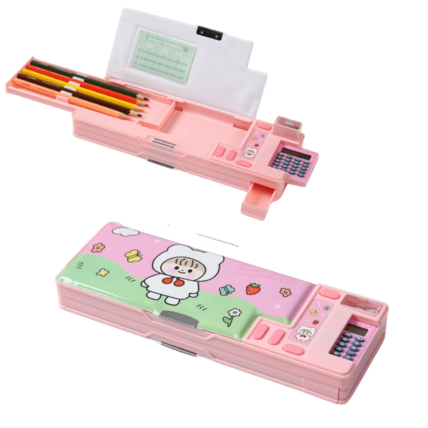 Pencil Cases Stationery Supplies School Cute Cartoon Universe Large Capacity Mulfunction with Calculator and Pencil Sharpener
