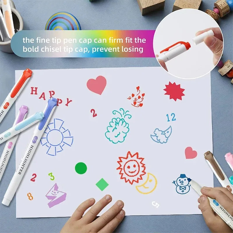 5/15/25 Pcs/Set Double Headed Highlighter Pens Graffiti Markers Highlighters Art Colored Sketching Markers Kawaii Stationery