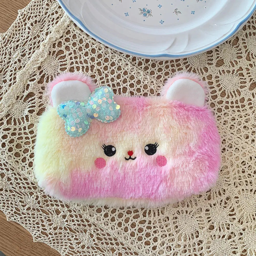 Kawaii Plush Pencil Case Cute Pen Box Large Capacity for Girls Storage Bag Student School Office Supplies Stationery