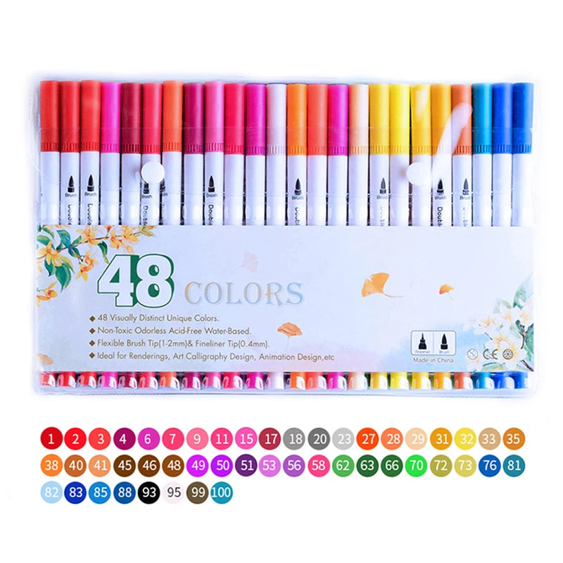 Marker Pen Set 24-100 Color Markers Manga Art Aupplies School Stationery Aesthetic Stationery Supplies
