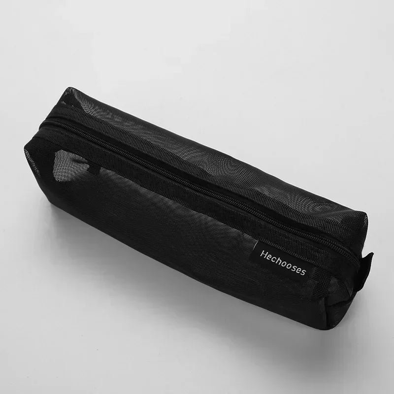 Transparent Stationery Pencil Bag Student Nylon Mesh Pen Case Unisex Large Capacity Pouch School Supplies Stationery Organizer