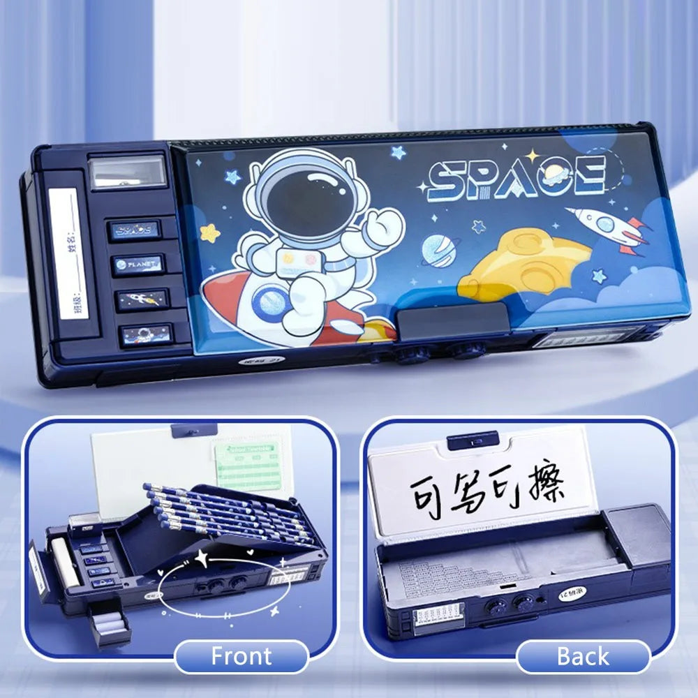New Double Layer Pencil Case Large Capacity with Combination Lock Mechanical Pen Box Stationery Box Students