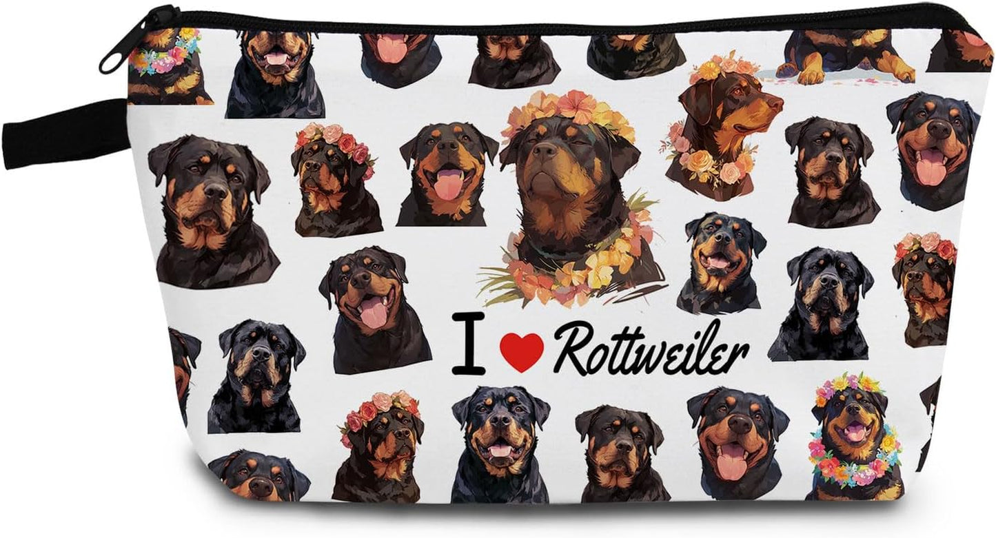 Funny Rottweiler Present I Love Rottweiler Makeup Bag Cute Small Organizer Bag with Zipper Rottweilers Puppy Cosmetic Bag Birthday Presents for Rottweiler Lovers Women Friends