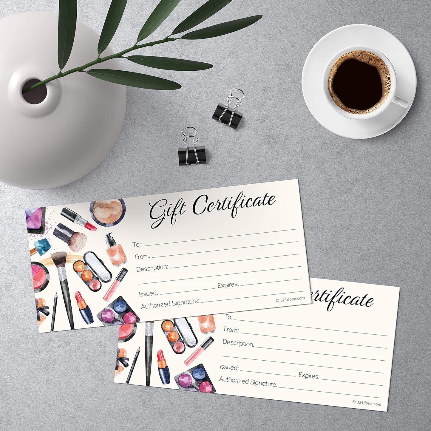 Beauty Gift Certificates (Set of 24 with Envelopes) 4X9 Inches Blank for Makeup Small Business, Voucher, Salon Spa Cosmetics Sales Rep - Made in USA