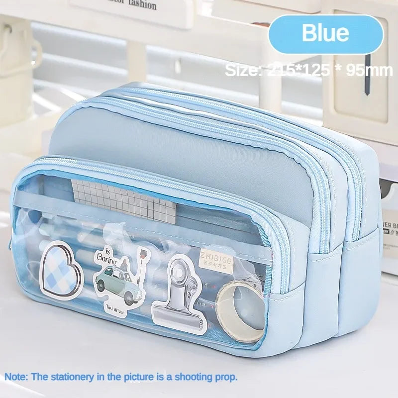 New Transparent Pencil Case Large Capacity Simple Pencil Case Multifunctional Student Stationery Storage Bag