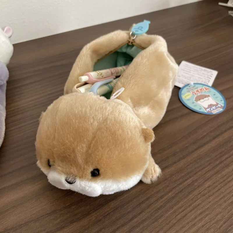 Cartoon Soft Pencil Pouch Pen Bag Makeup Pouch Plush Sea Otter Pencil Case Portable Pen Marker Holder School Supplies